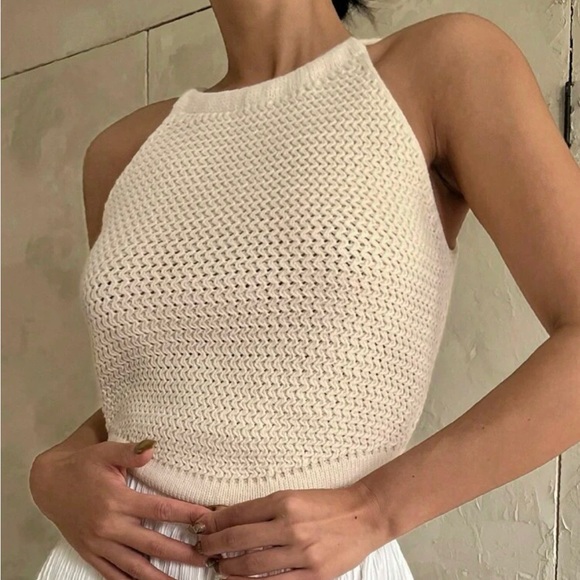 Crochet Knit halter tie back Top - Picture 6 of 7